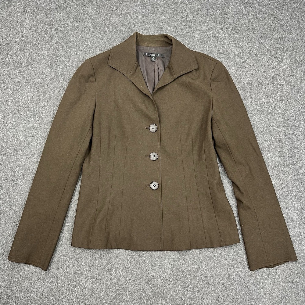 Lafayette 148 Women Wool Blazer Brown Tailored Jacket Size 4